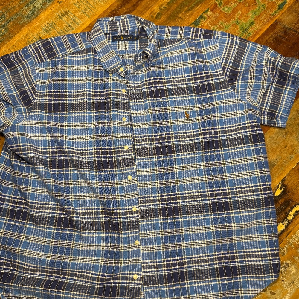 Ralph Lauren Plaid Button Down Shirt Men’s 2XB Blue Short Sleeve Big & Tall